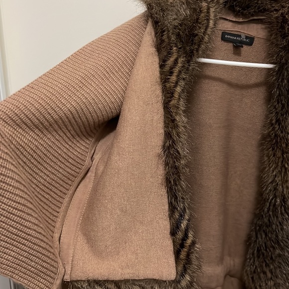 Banana Republic Chunky Faux Fur Collar Long Knit Cardigan Size XL - Picture 14 of 15